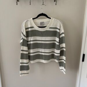 Striped Green and White Women's Sweater